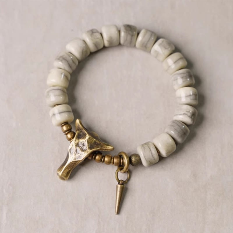 White Yak Bone Copper Yak Head Cone Pendant Balance Bracelet