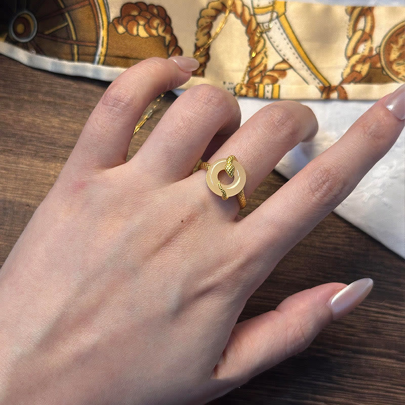 Chalcedony Peace Buckle 925 Sterling Silver Golden Year Of The Snake Harmony  Ring