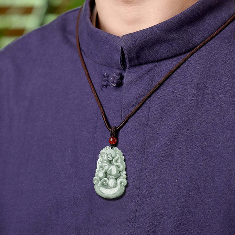 Natural Green Jade 12 Chinese Zodiac Luck Prosperity Necklace Pendant