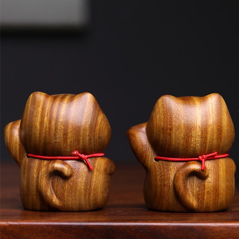 Green Sandalwood Small Mini Cute Lucky Cat Peace Decorations