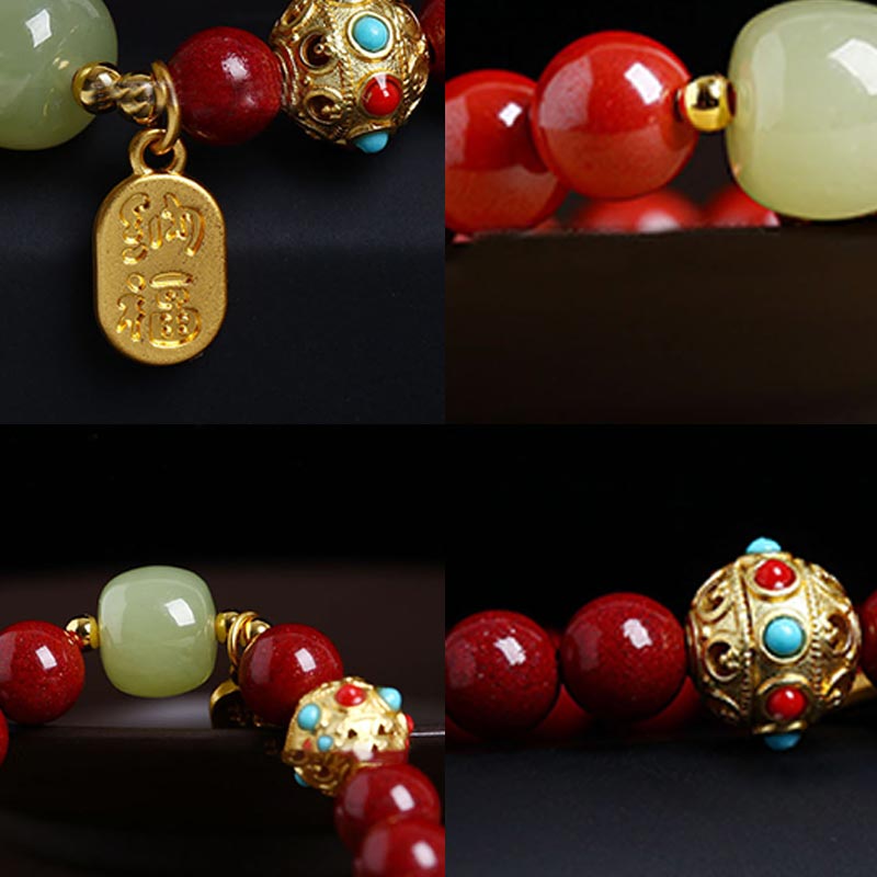 Cinnabar Green Aventurine Fortune Protection Charm Bracelet