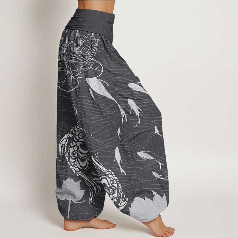 Big Lotus Koi FIsh Women's Elastic Waist Harem Pants