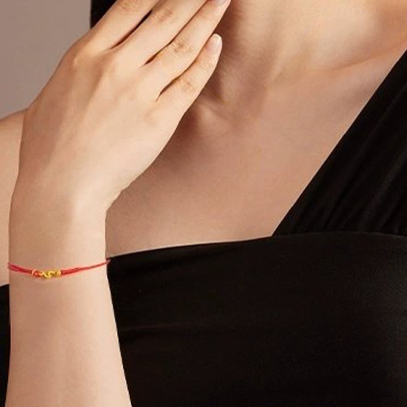 999 Gold Red String Lucky Beads Year Of The Snake Connection Bracelet