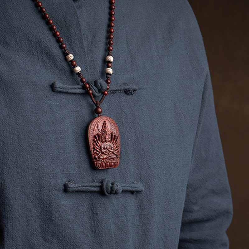 Chinese Zodiac Natal mystic zen Small Leaf Red Sandalwood Lotus Protection Necklace Pendant