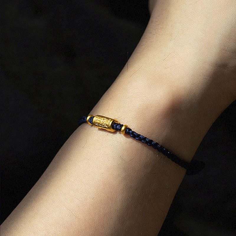999 Gold Good Luck Amulet Carved Design Handmade Strength?Braided Rope Bracelet