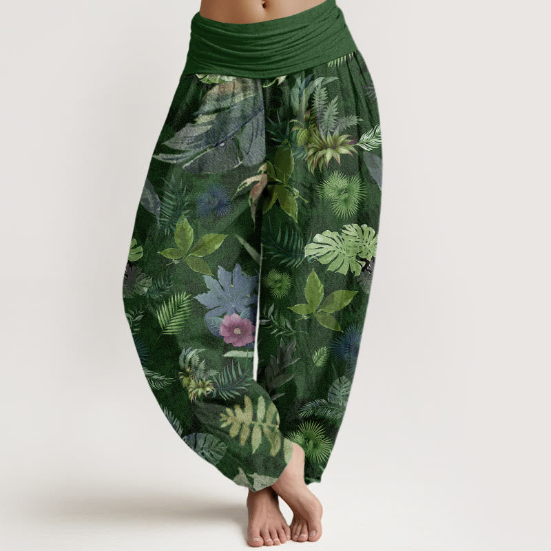 Colorful Tropical Foliage Women's Elastic Waist Harem Pants
