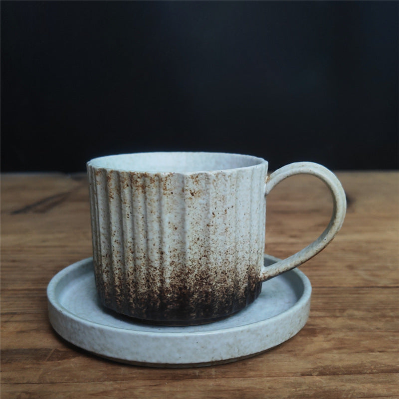 Retro Striped Kiln Change Ceramic Coffee Mug Rough Pottery Tea Coffee Cup With Saucer 250ml