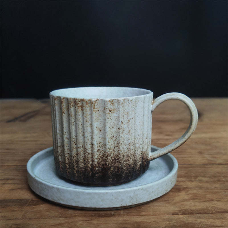 Retro Striped Kiln Change Ceramic Coffee Mug Rough Pottery Tea Coffee Cup With Saucer 250ml