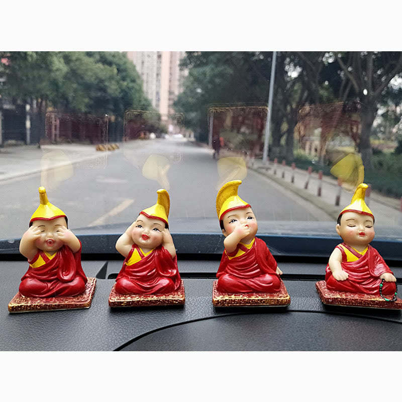 Hand Painted Tibetan Lama Figures Carved Creative Home Office Car Decoration Ornament