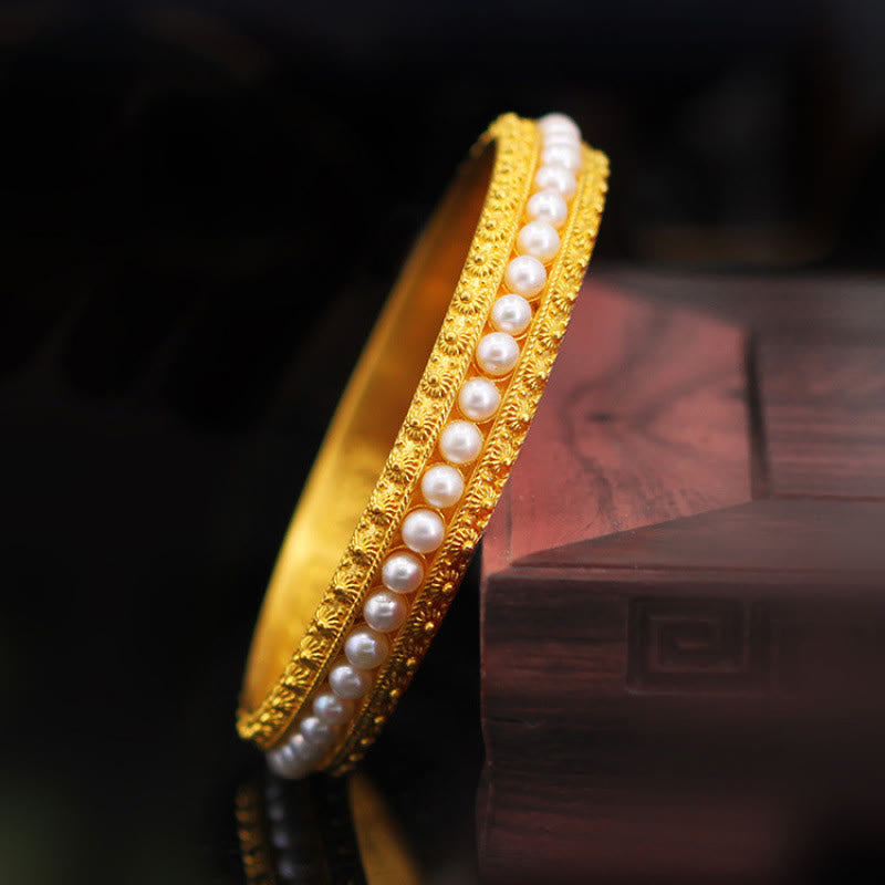 Copper Pearl Healing Cuff Half Bracelet Bangle