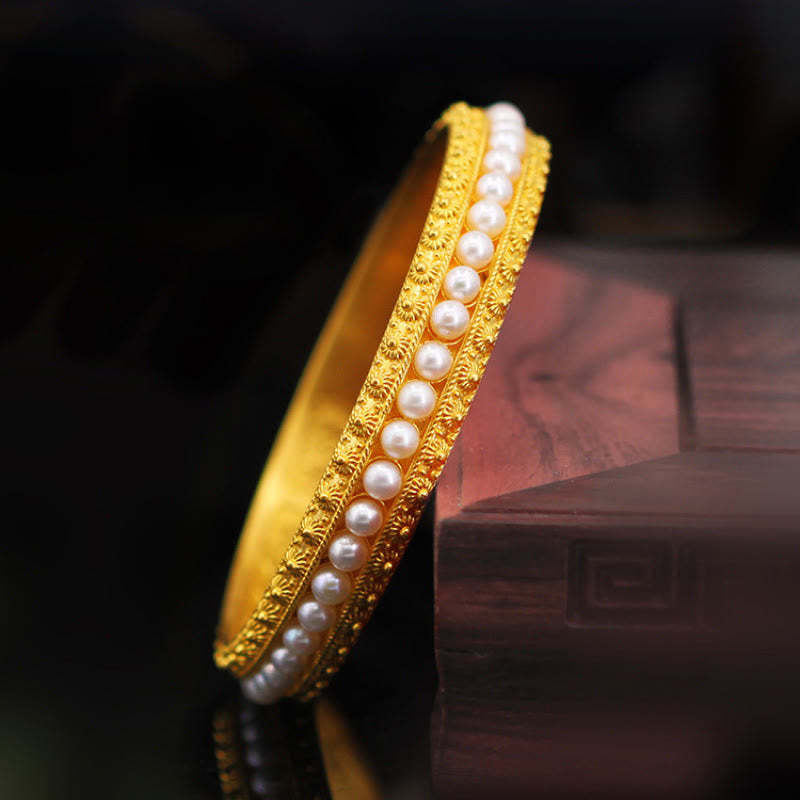 Copper Pearl Healing Cuff Half Bracelet Bangle