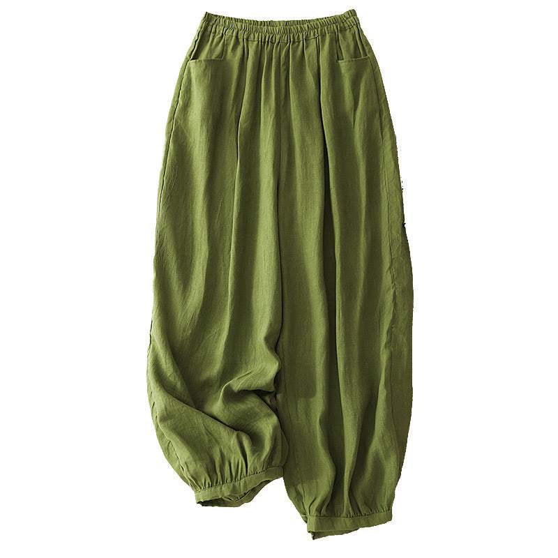 Casual Plain Solid Color Linen Women's Pants With Pockets