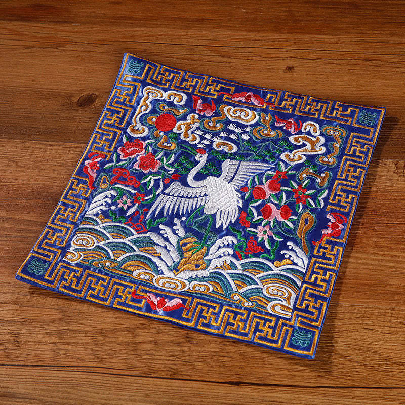 Crane Phoenix Dragon Kirin Embroidered Cup Mat Pad Tea Cup Coaster Square Kung Fu Tea Mat