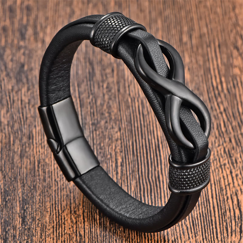 Endless Knot Infinity Symbol Design Titanium Steel Balance Leather Buckle Bracelet
