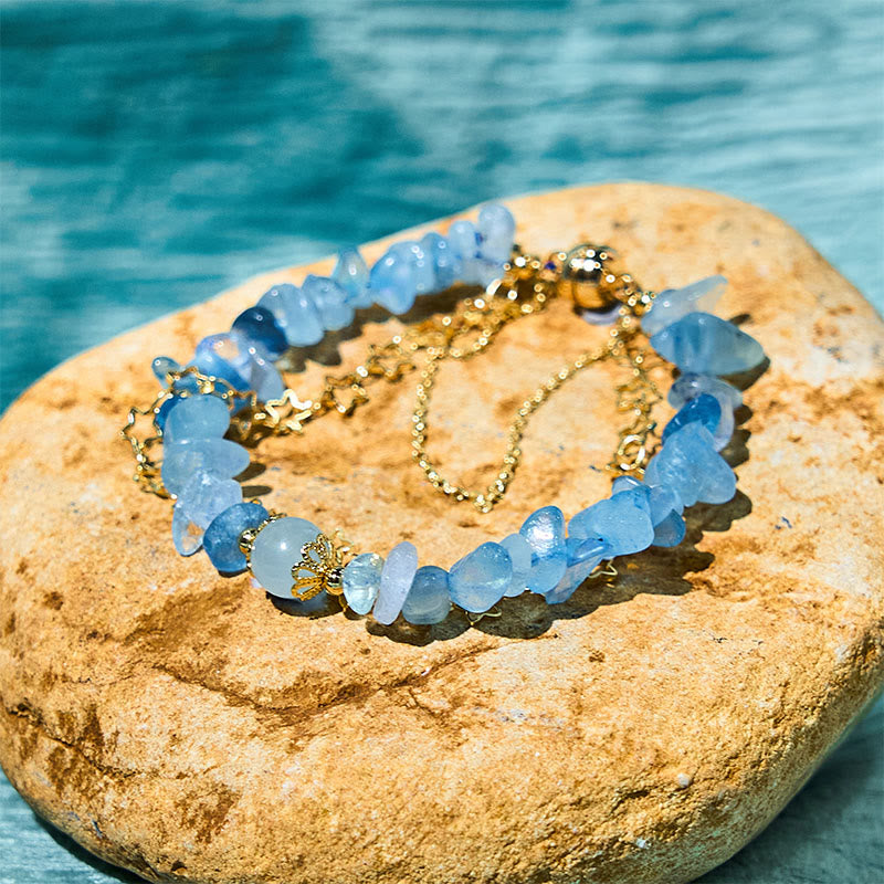 Aquamarine Gravel Design Star Healing Magnetic Buckle Bracelet