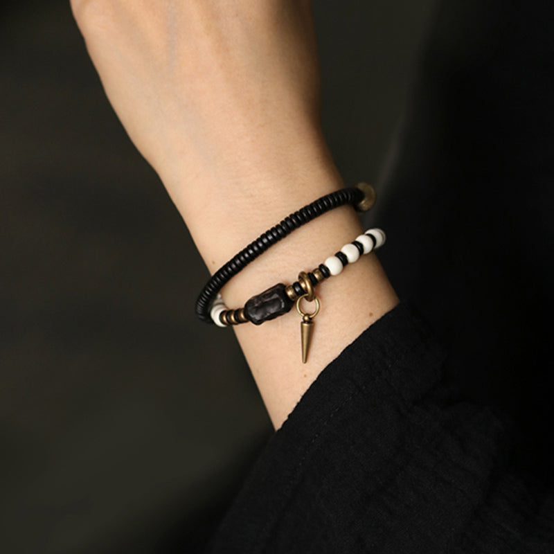 Yak Bone Ebony Wood Copper Strength Couple Bracelet