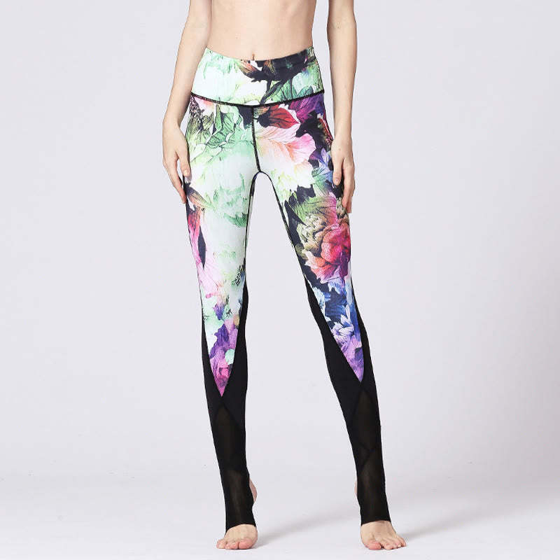 Rose Peony Flower Print Design Sports Fitness Yoga Leggings Women's Yoga Pants