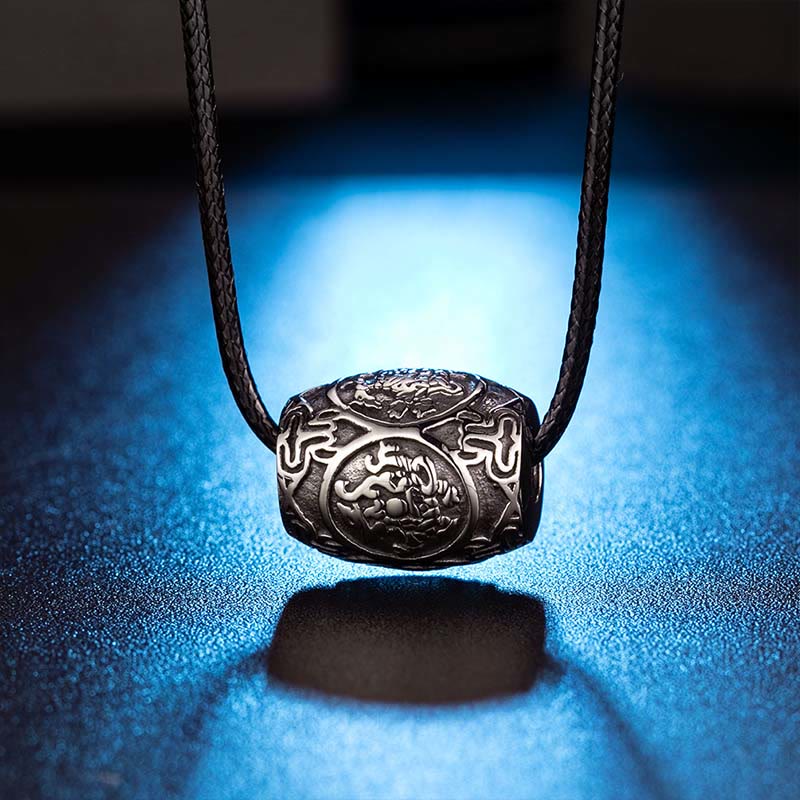 Tibetan Om Mani Padme Hum Four Mythical Beasts Titanium Steel Wisdom Necklace Pendant