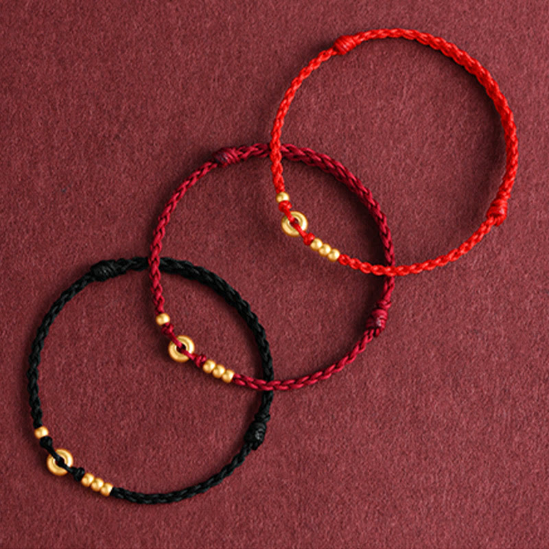 999 Gold Small Peace Buckle Design Handmade Luck?Braided Rope Bracelet Anklet