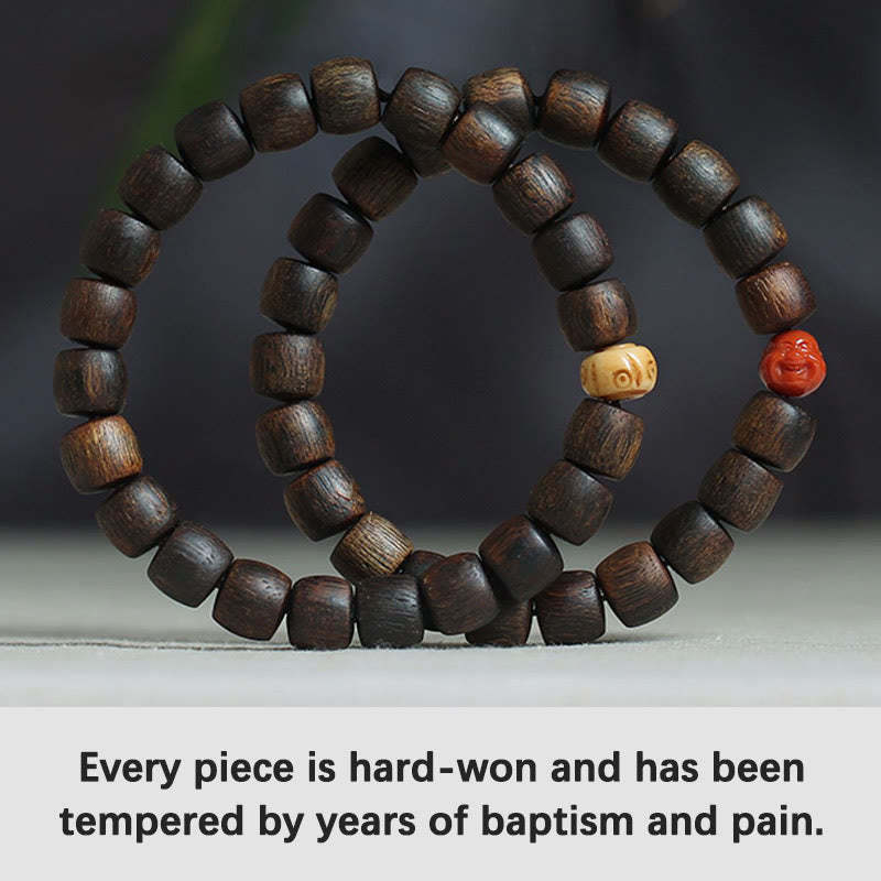 Nha Trang Rare Bai Qinan Agarwood Cyan Jade Red Agate Laughing mystic zen Tibetan Bone Strength Meditation Bracelet
