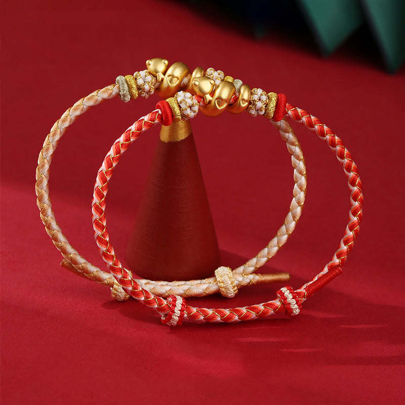 999 Sterling Silver Gradient Red String Year Of The Snake Luck Braided Bracelet