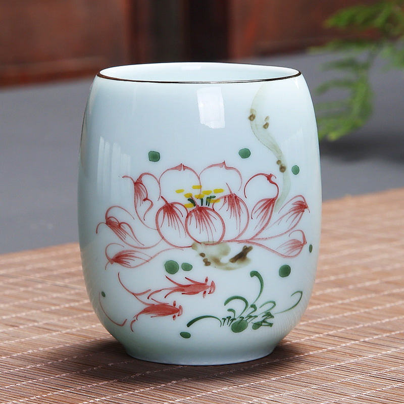 Koi Fish Lotus Landscape Dandelion Peony Flower Ceramic Teacup Kung Fu Tea Cup