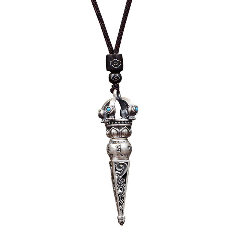 Tibetan Om Mani Padme Hum Dorje Vajra Design Wisdom Rotatable Necklace Pendant
