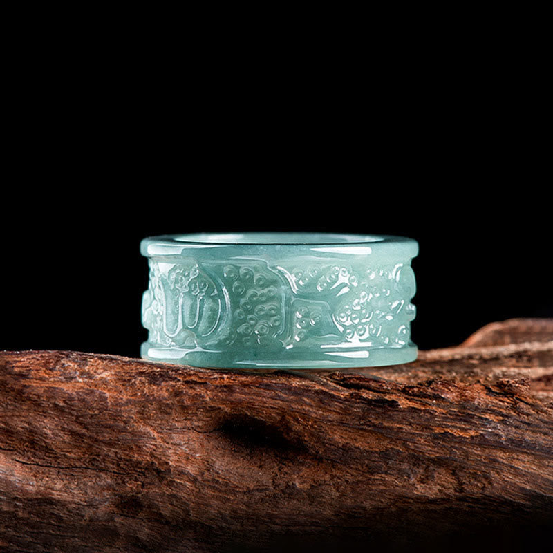 Natural Jade Om Mani Padme Hum Carved Prosperity Ring