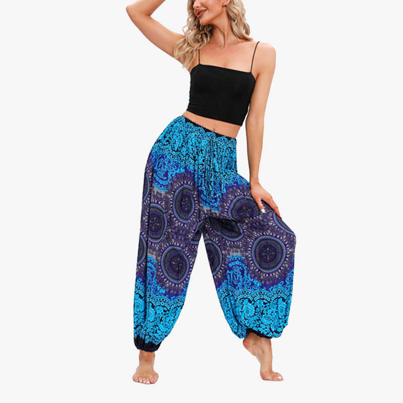 Round Geometric Flower Floral Loose Harem Trousers Women's Yoga Pants