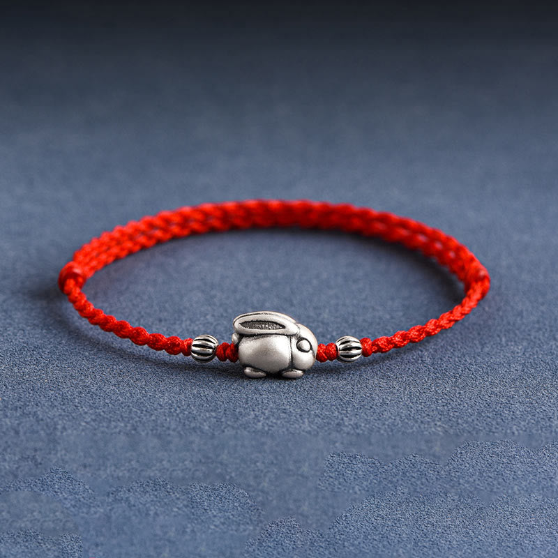 Handmade 999 Sterling Silver Rabbit Luck?Rope Bracelet Anklet