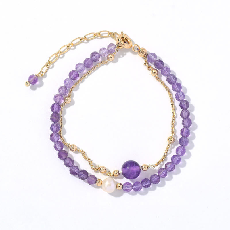 14K Gold Plated Amethyst Crystal Healing Double Layer Chain Bracelet