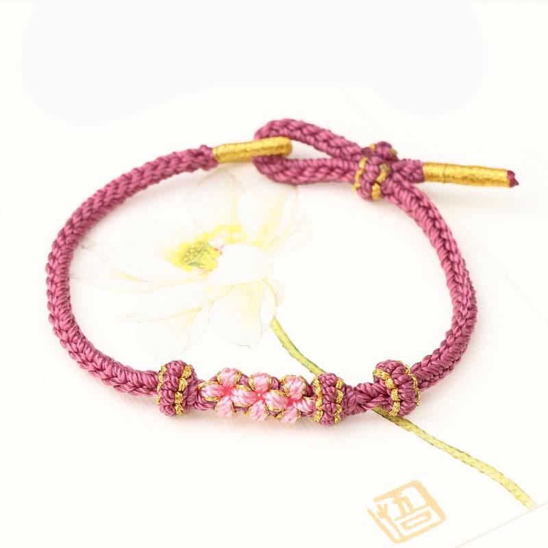 Handmade Three Peach Blossoms Luck Eight Strands Braided String Bracelet