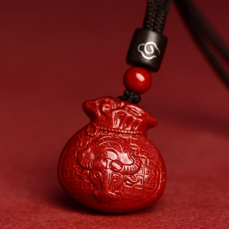 Chinese Zodiac Money Bag Shape Cinnabar Calm Necklace Pendant