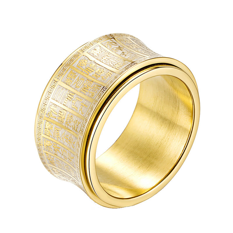 Tibetan Seal Script Golden Light Mantra Titanium Steel Spinner Balance Ring
