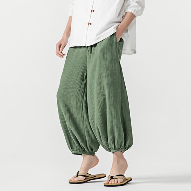 Soft Solid Color Drawstring Cotton Men's Pants With Pockets