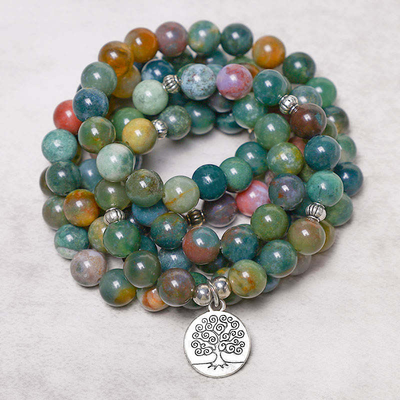 108 Mala Beads Indian Agate Lotus OM mystic zen Tree of life Positive Calm Bracelet