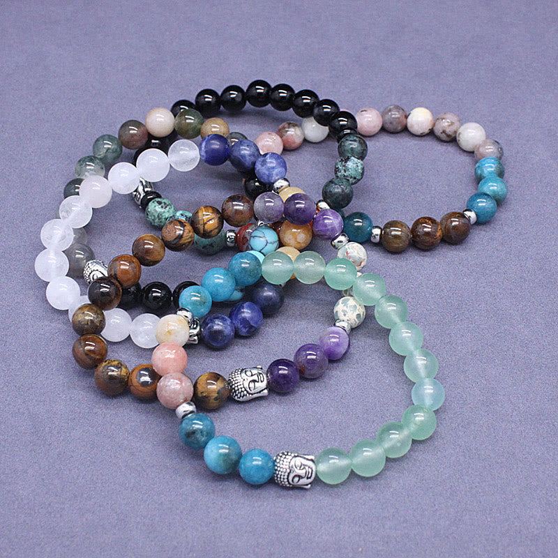 Natural Black Onyx White Stone Green Aventurine Tiger Eye Agate Mixed Color mystic zen Head Protection Bracelet