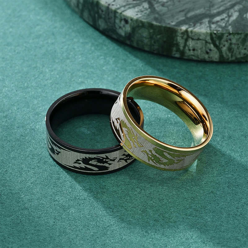 Dragon Carved Protection Strength Titanium Steel Ring
