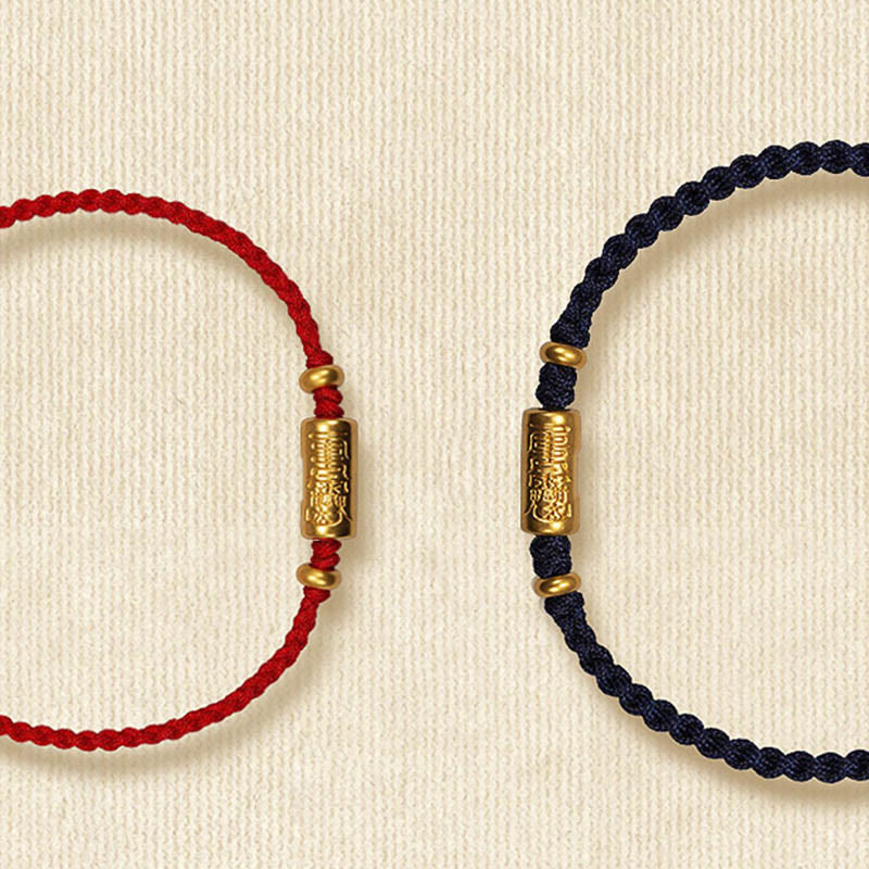 999 Gold Good Luck Amulet Carved Design Handmade Strength?Braided Rope Bracelet