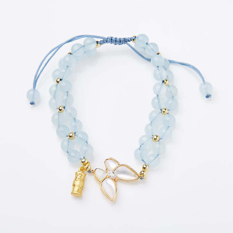 Natural Aquamarine Amethyst Moonstone Butterfly Bamboo Healing Bracelet