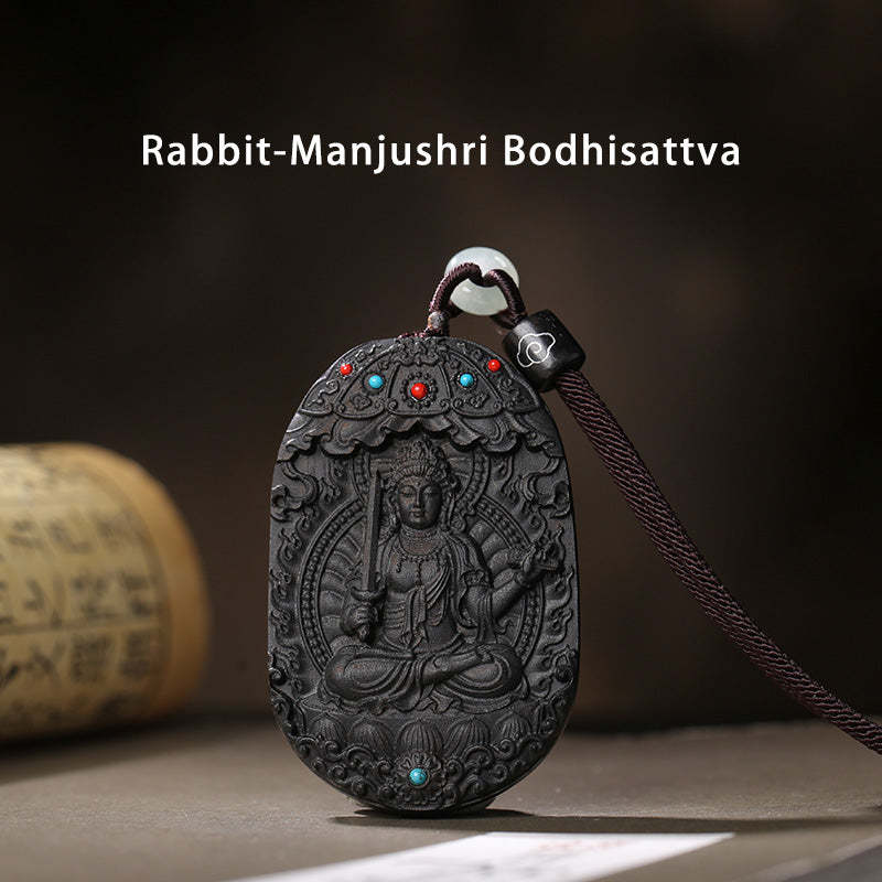 Chinese Zodiac Natal mystic zen Agarwood Om Mani Padme Hum Lotus Peace Necklace Pendant