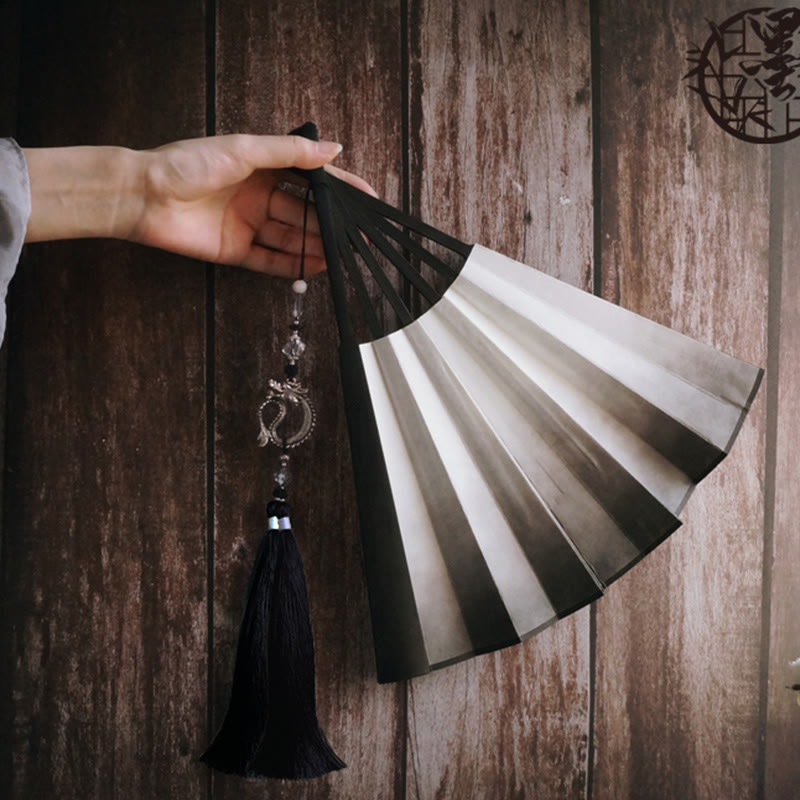 Black White Ink Gradient Rice Paper Handheld Bamboo Folding Fan