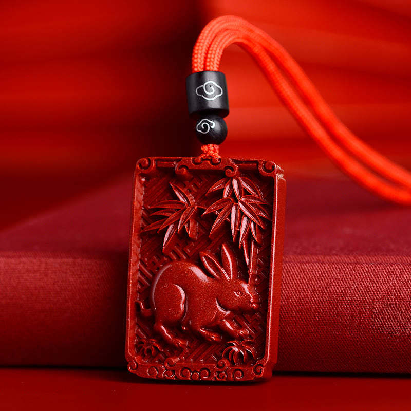 Chinese Zodiac Cinnabar Rectangle Calm Necklace Pendant