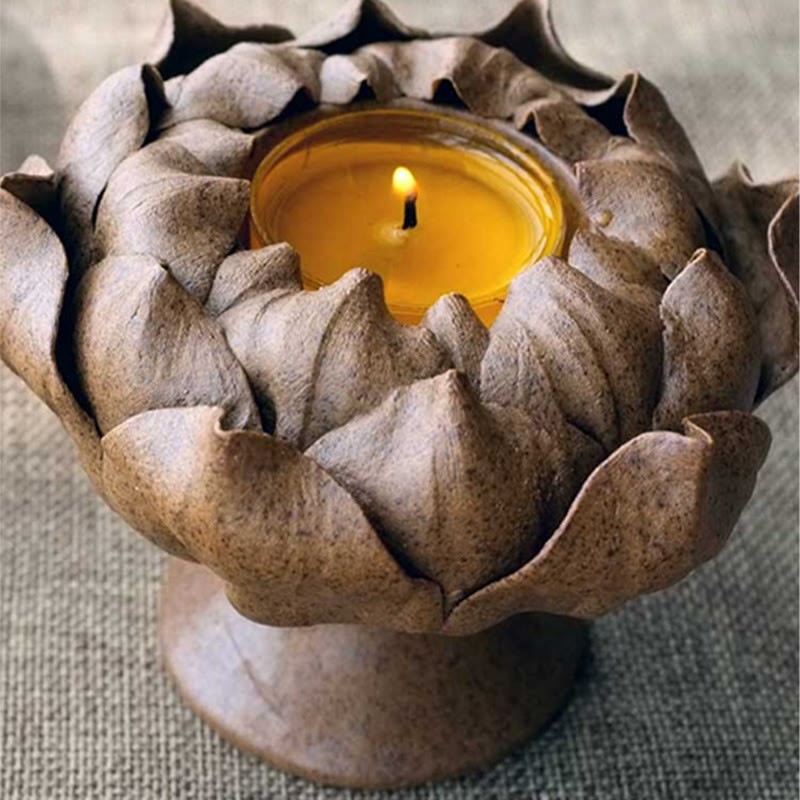 Lotus Flower Ceramic Candle Holder Incense Burner Home Offering Decoration