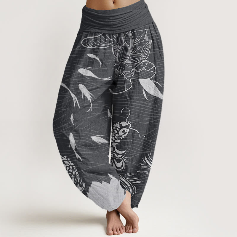 Big Lotus Koi FIsh Women's Elastic Waist Harem Pants