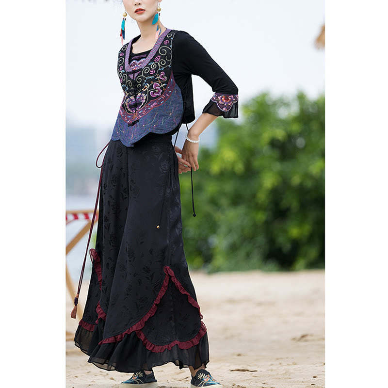 Vintage Frog-Button Embroidery Purple Flower Tang Suit Design Sleeveless Vest