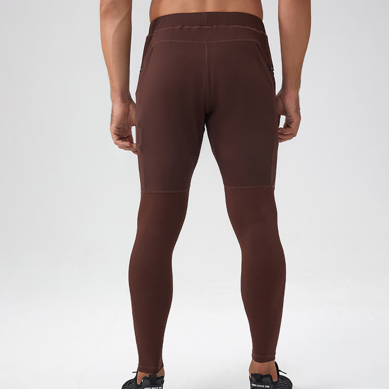 High Waist Quick Dry Breathable Fitness Men's Leggings Pants With Zipper Pocket