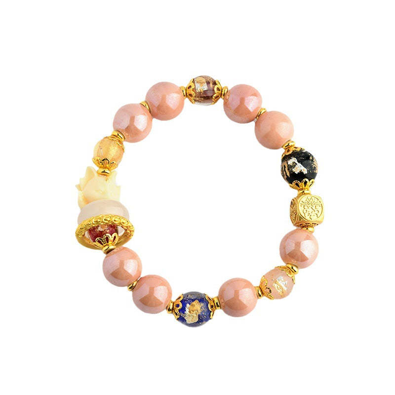 Tibetan Incense Ash Liuli Glass Bead Luck Protection Nine-Tailed Fox Bracelet