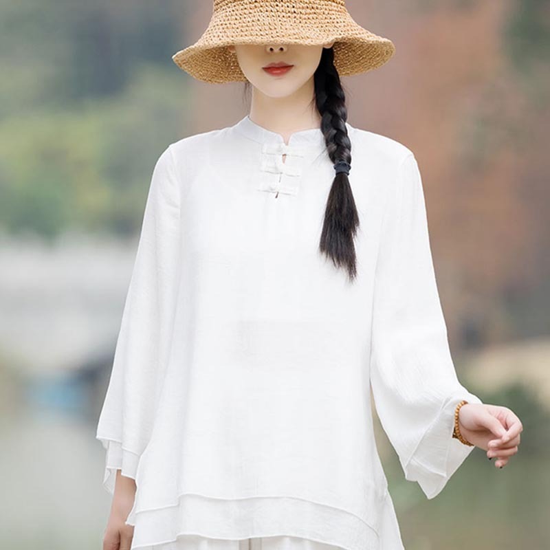 2Pcs Plain Design Top Pants Meditation Yoga Zen Tai Chi Cotton Linen Clothing Women's Set