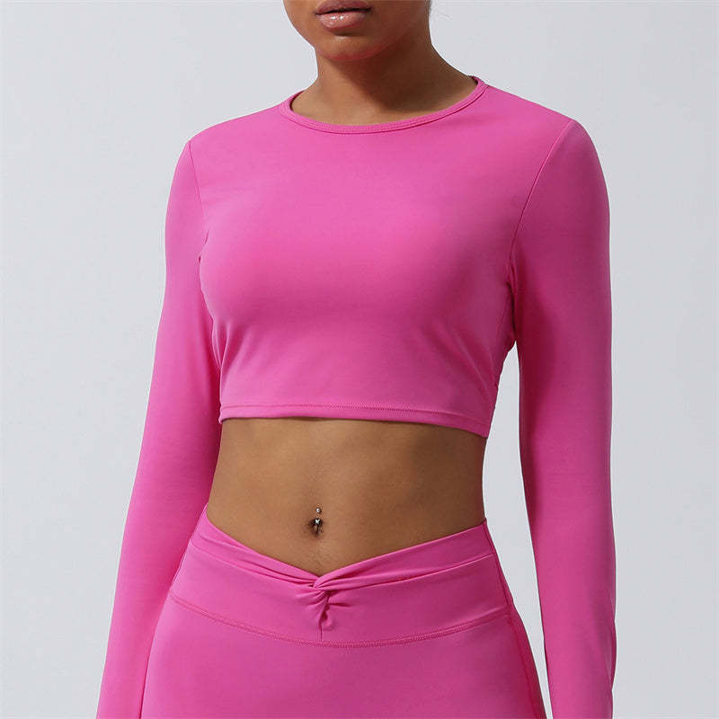 Women Workout Long Sleeve Crisscross Backless Top Tee Leggings Sports Fitness Yoga Outfit